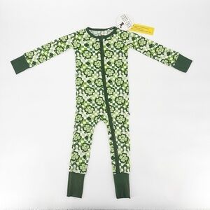 NWT Kiki +LuLu Bamboo Pajamas Size 18-24M Irish Shamrock Lucky Four Leaf Clover